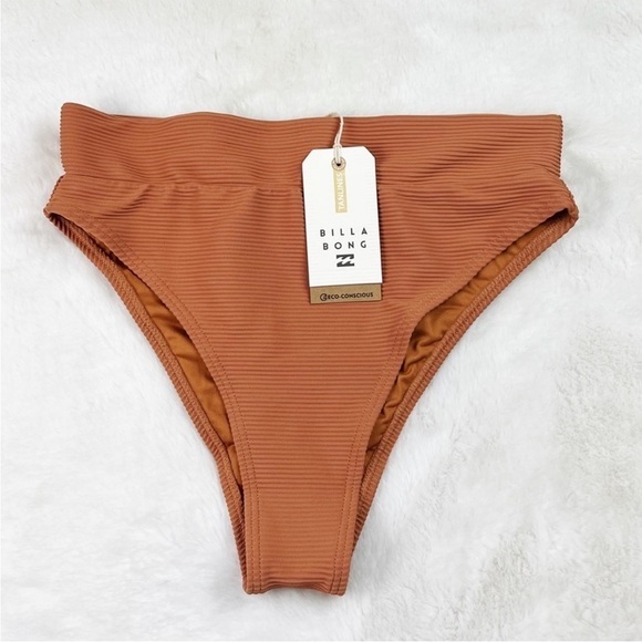 NWT Billabong Tanlines Rise Ribbed High-Waisted Bikini Bottoms in Toffee - Picture 4 of 6